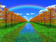 水辺の並木と虹
