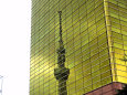 黄金ビル壁面の東京スカイツリー