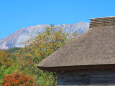 茅葺き屋根と秋の大山