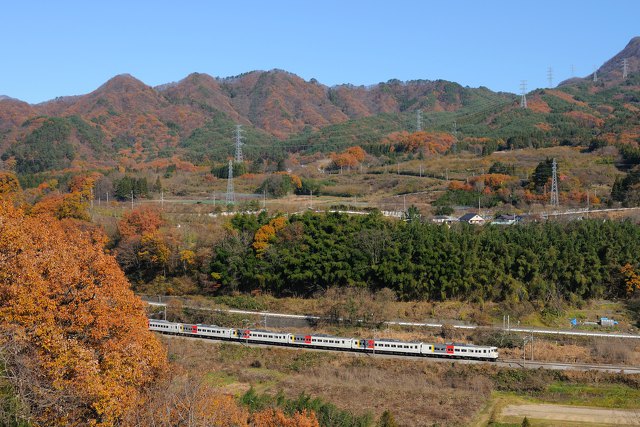 紅葉の山々と185系特急水上