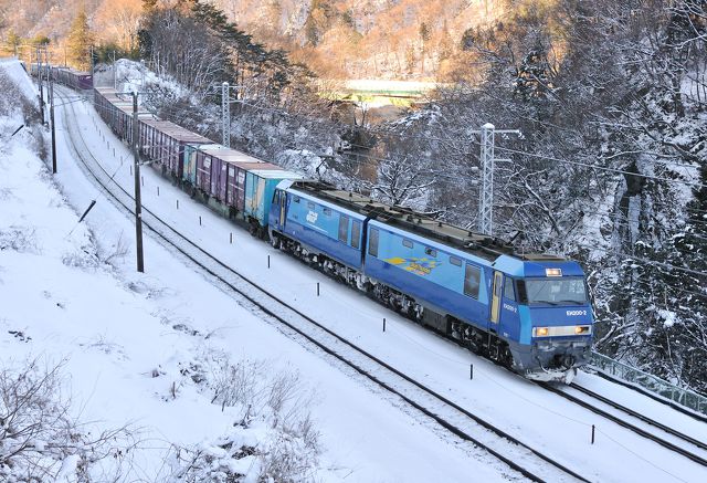 雪の中を行くEH200-2貨物列車