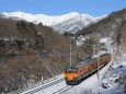 雪の谷川岳と湘南色115系