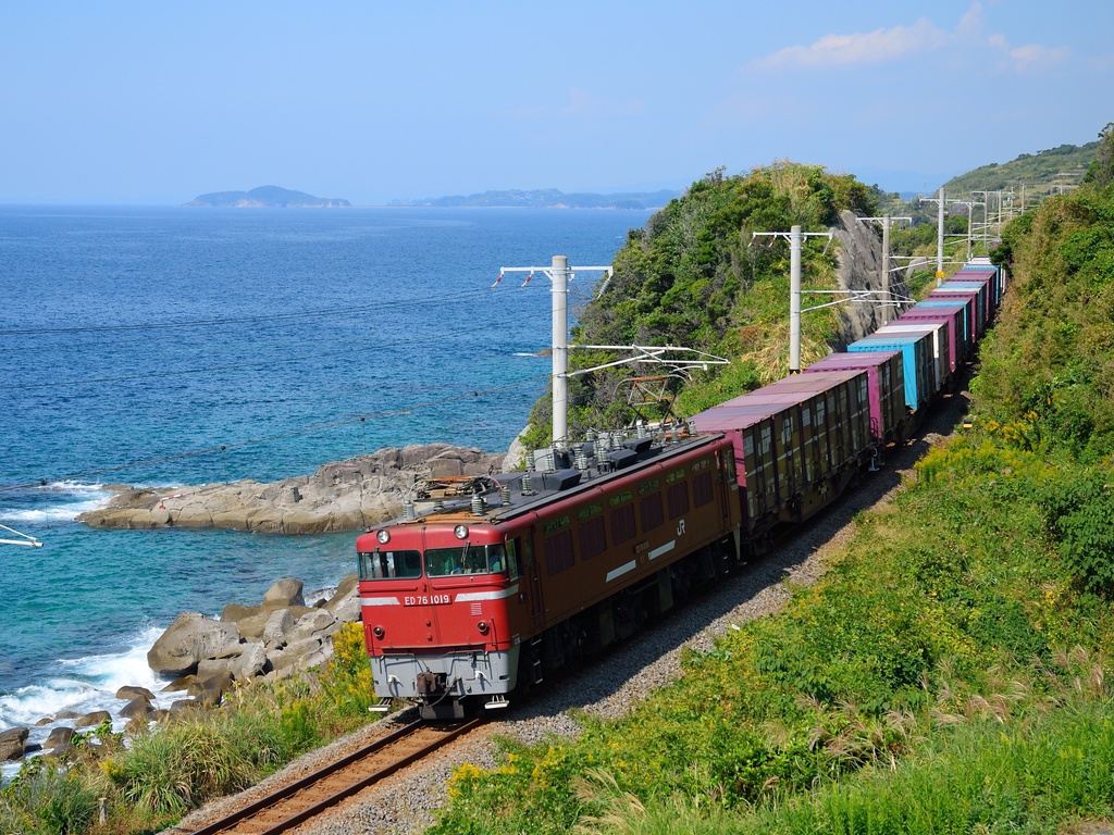 鉄道 電気機関車 海沿いを走るed76貨物 壁紙1024x768 壁紙館