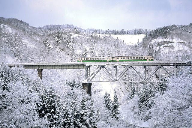 一面の雪景色を行くキハ40系