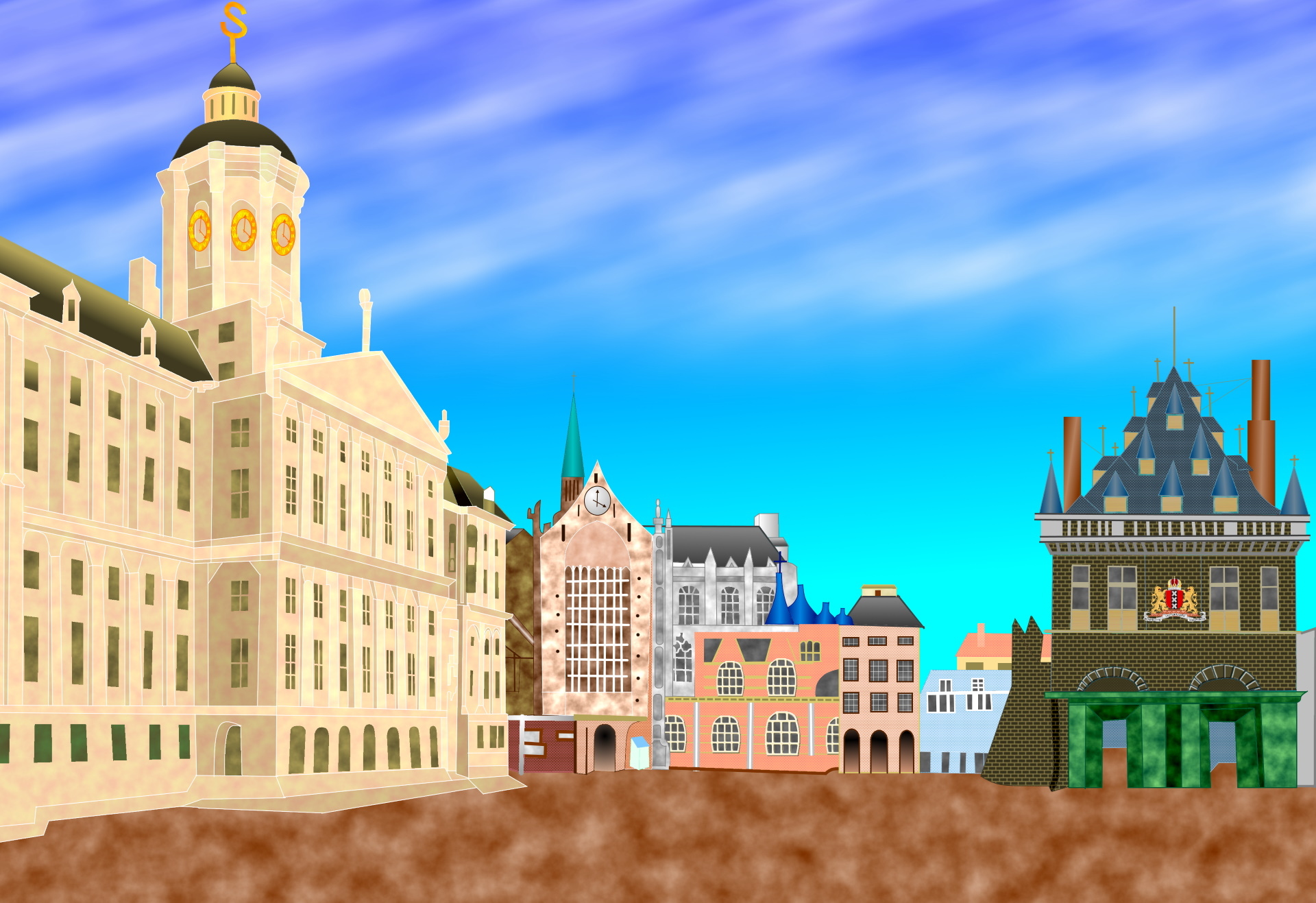 イラスト 絵画 広場と王宮 アムステルダム1814 壁紙19x1317 壁紙館