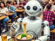 食堂でラーメンを食べるロボット