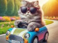 車を運転している猫