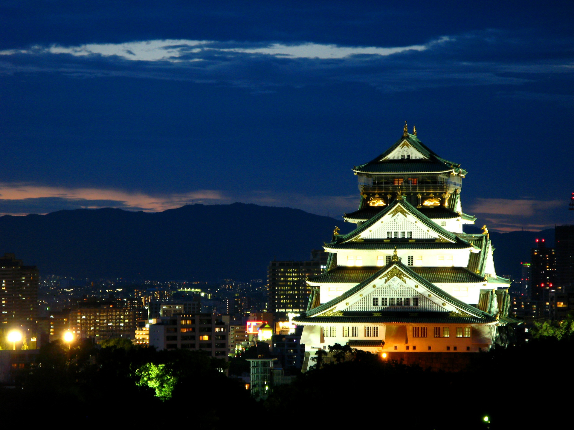 朝焼け 夕焼け 大阪城 壁紙19x1440 壁紙館