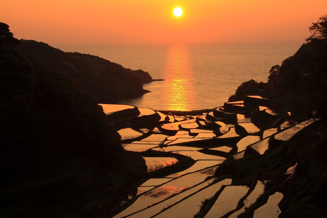 浜の浦棚田の夕日