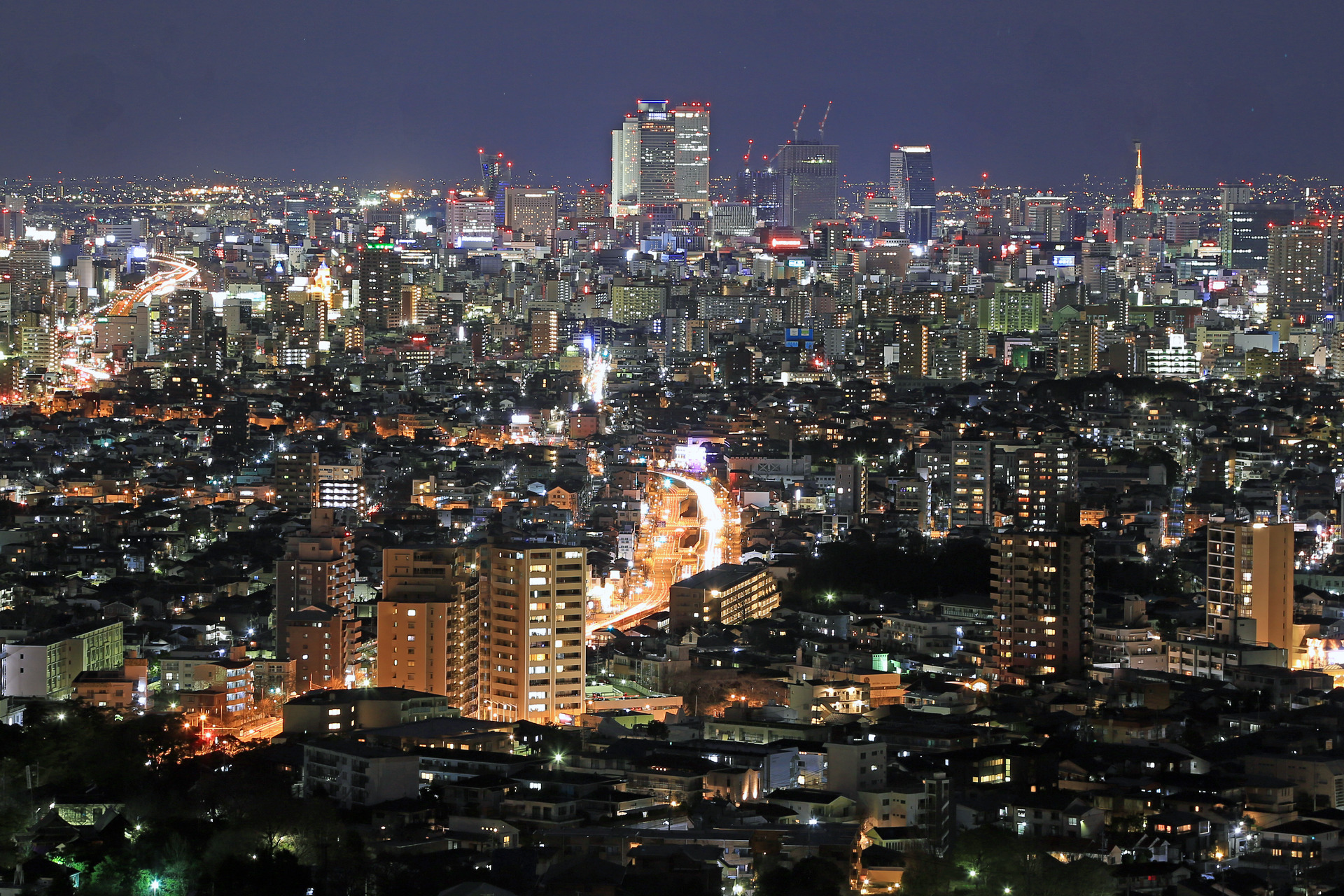 夜景 花火 イルミ 名古屋の夜景 壁紙19x1280 壁紙館