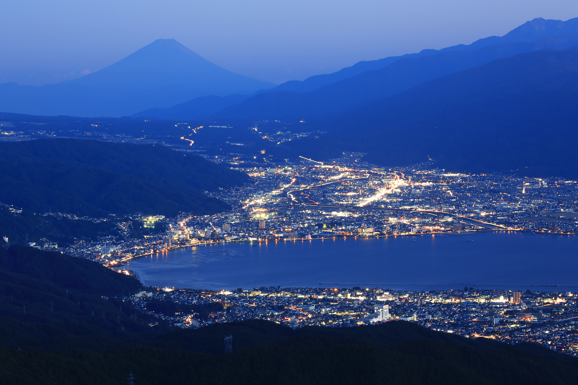 夜景 花火 イルミ 高ボッチから見る富士山諏訪湖 壁紙19x1280 壁紙館