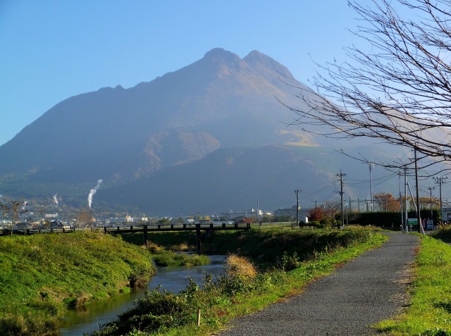 雄大な朝の由布岳