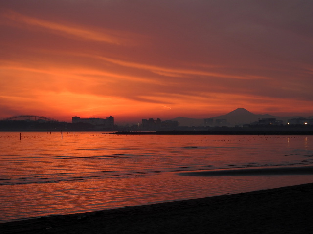 夕焼けの富士山