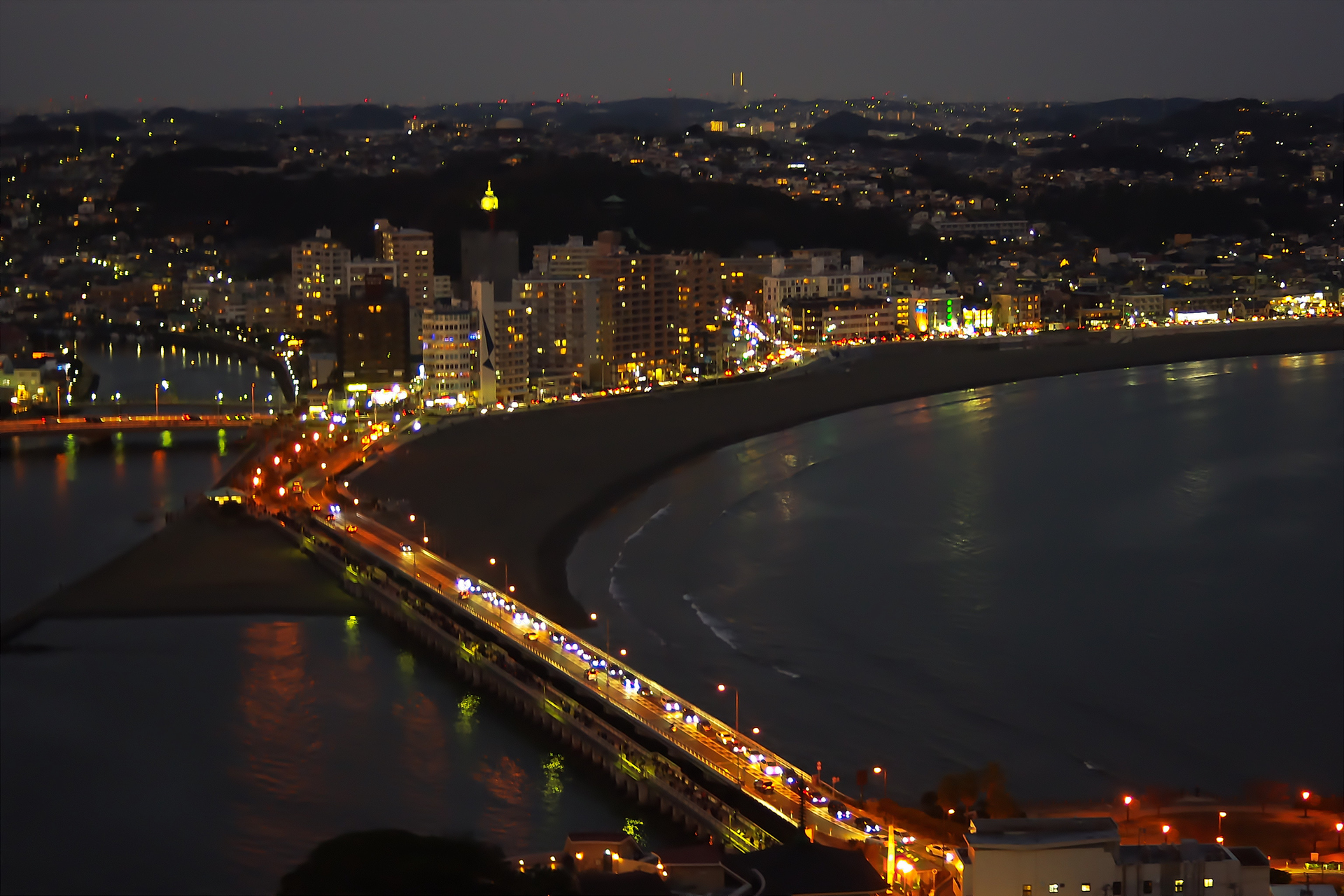 夜景 花火 イルミ 江ノ島夜景 壁紙19x1280 壁紙館