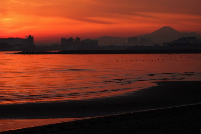 夕焼けの富士山