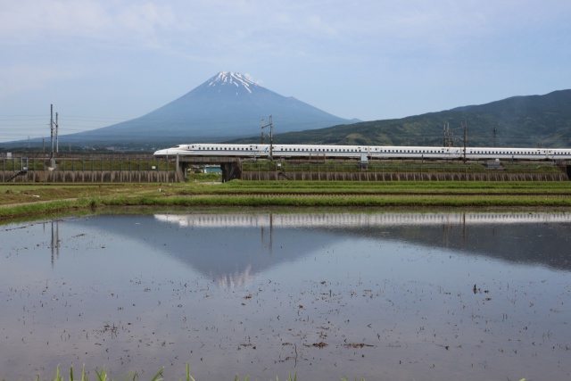 逆さ富士と新幹線