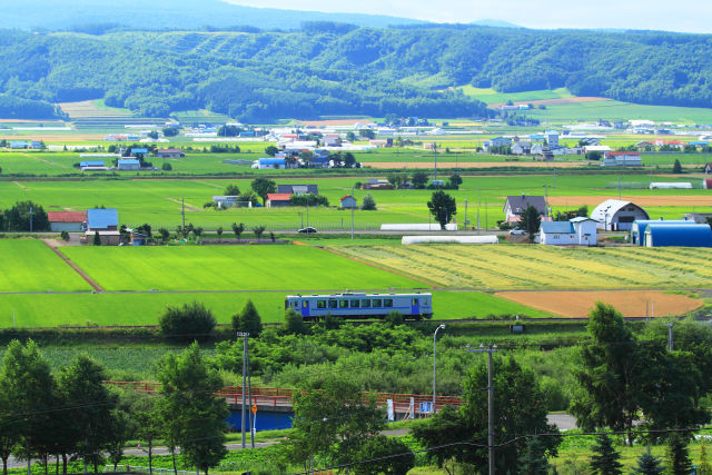 JR富良野線と富良野の田園風景