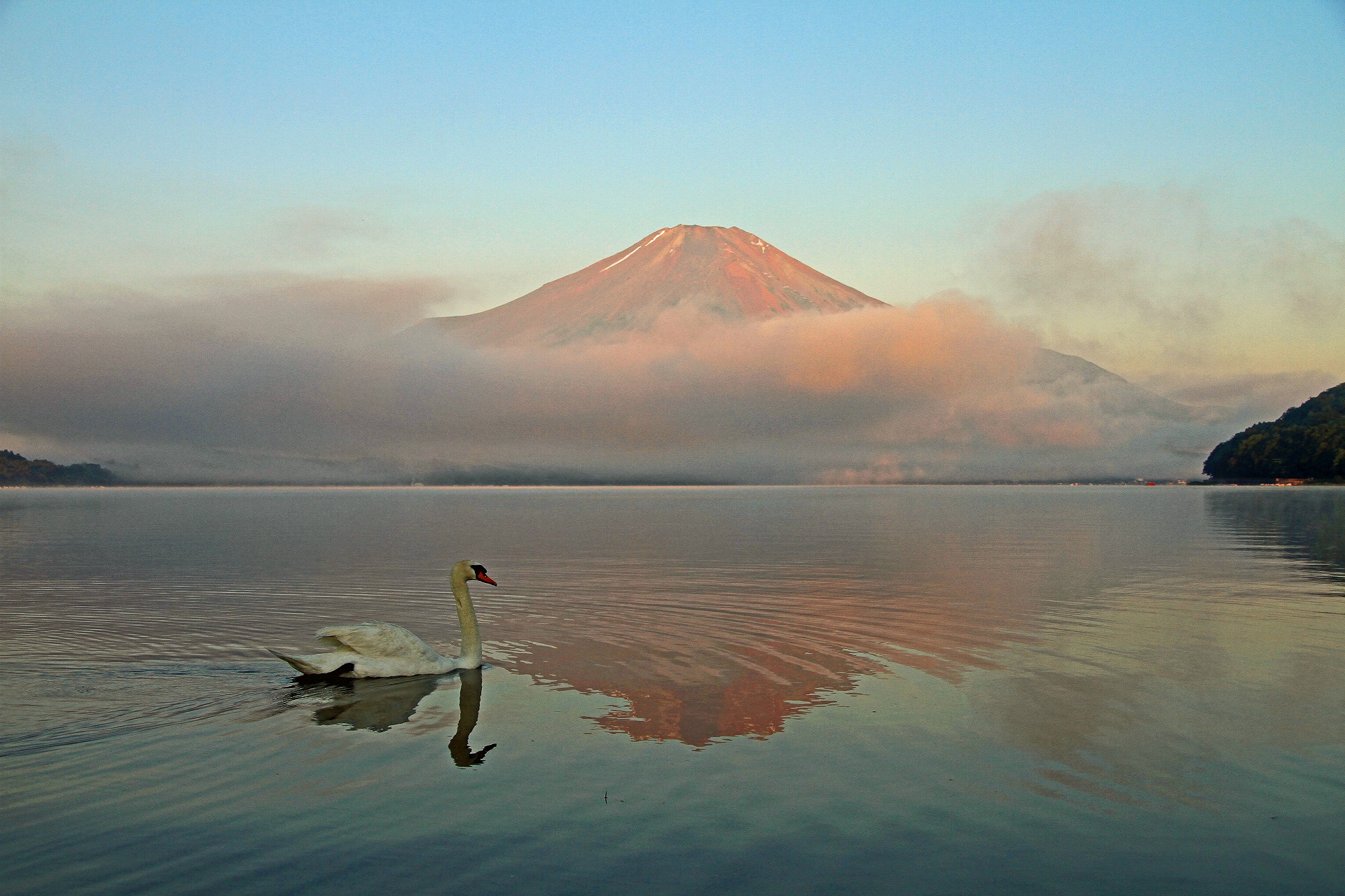 日本の風景 山中湖の赤富士 壁紙19x1280 壁紙館