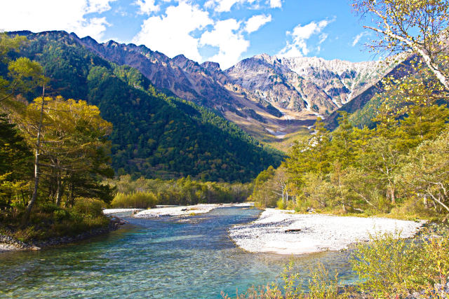 河童橋から 梓川と穂高連峰