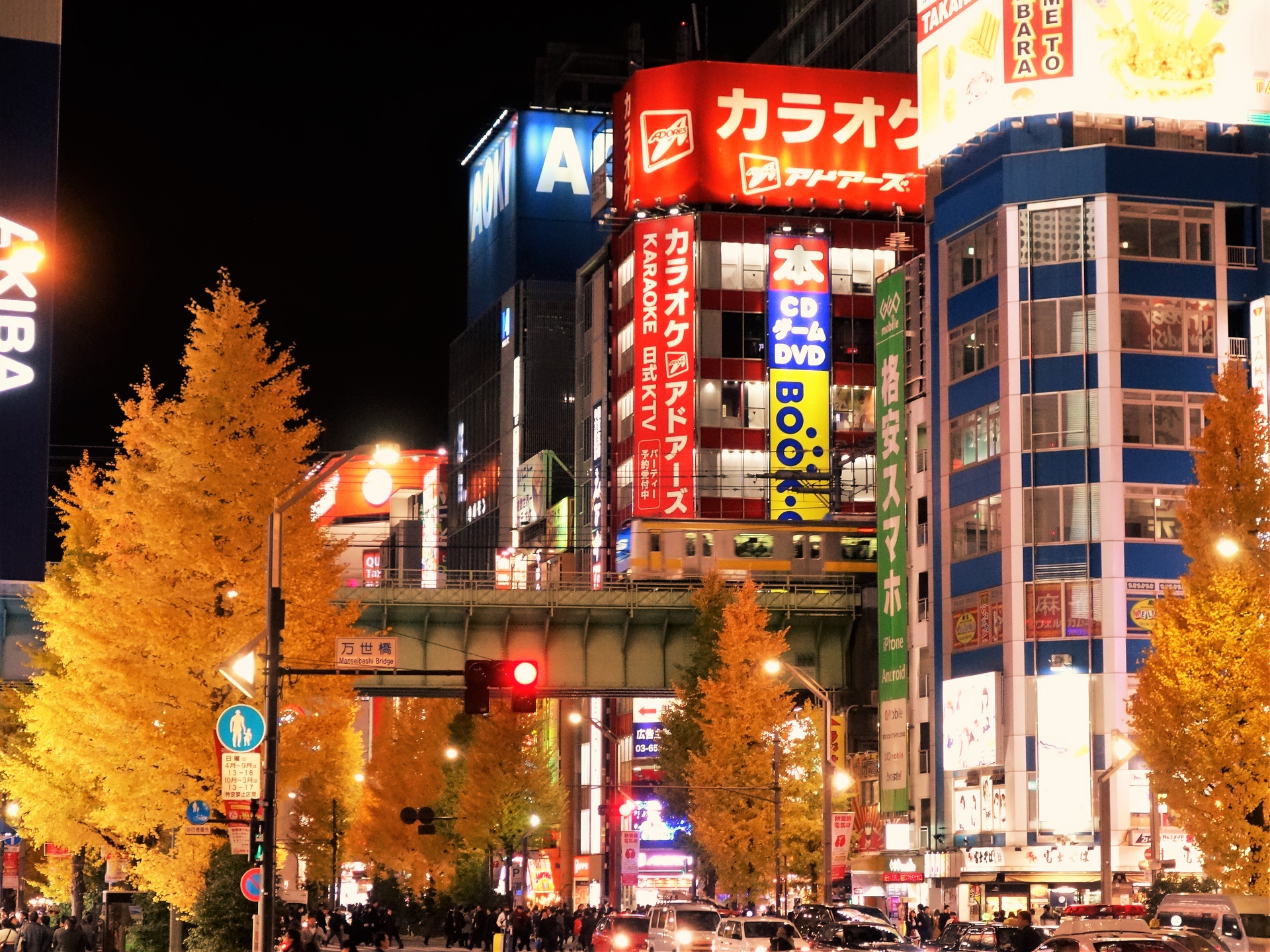 夜景 花火 イルミ 電気街の夜景 壁紙19x1440 壁紙館