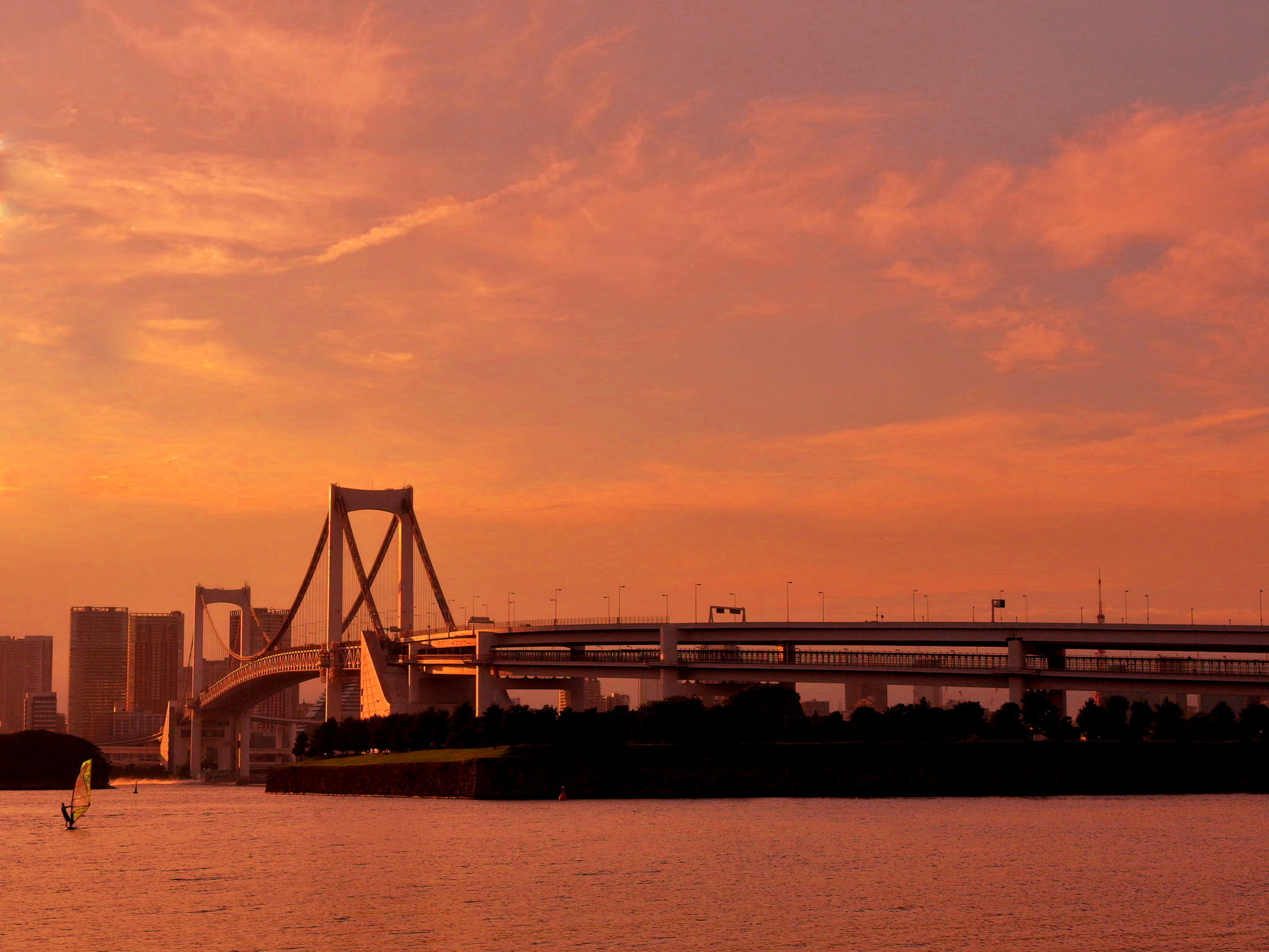 朝焼け 夕焼け レインボーブリッジ夕景 壁紙19x1440 壁紙館