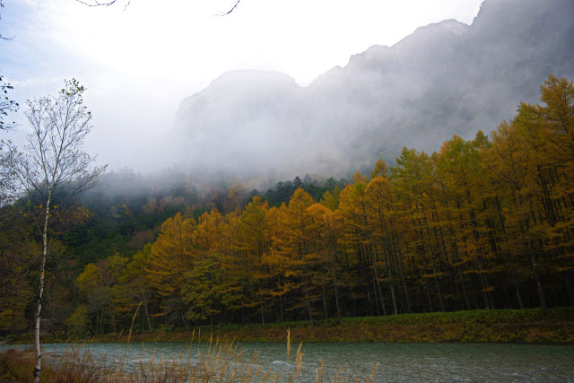 霧にかすむ六百山