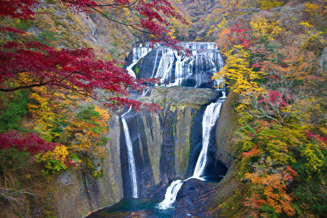 秋色の袋田の滝