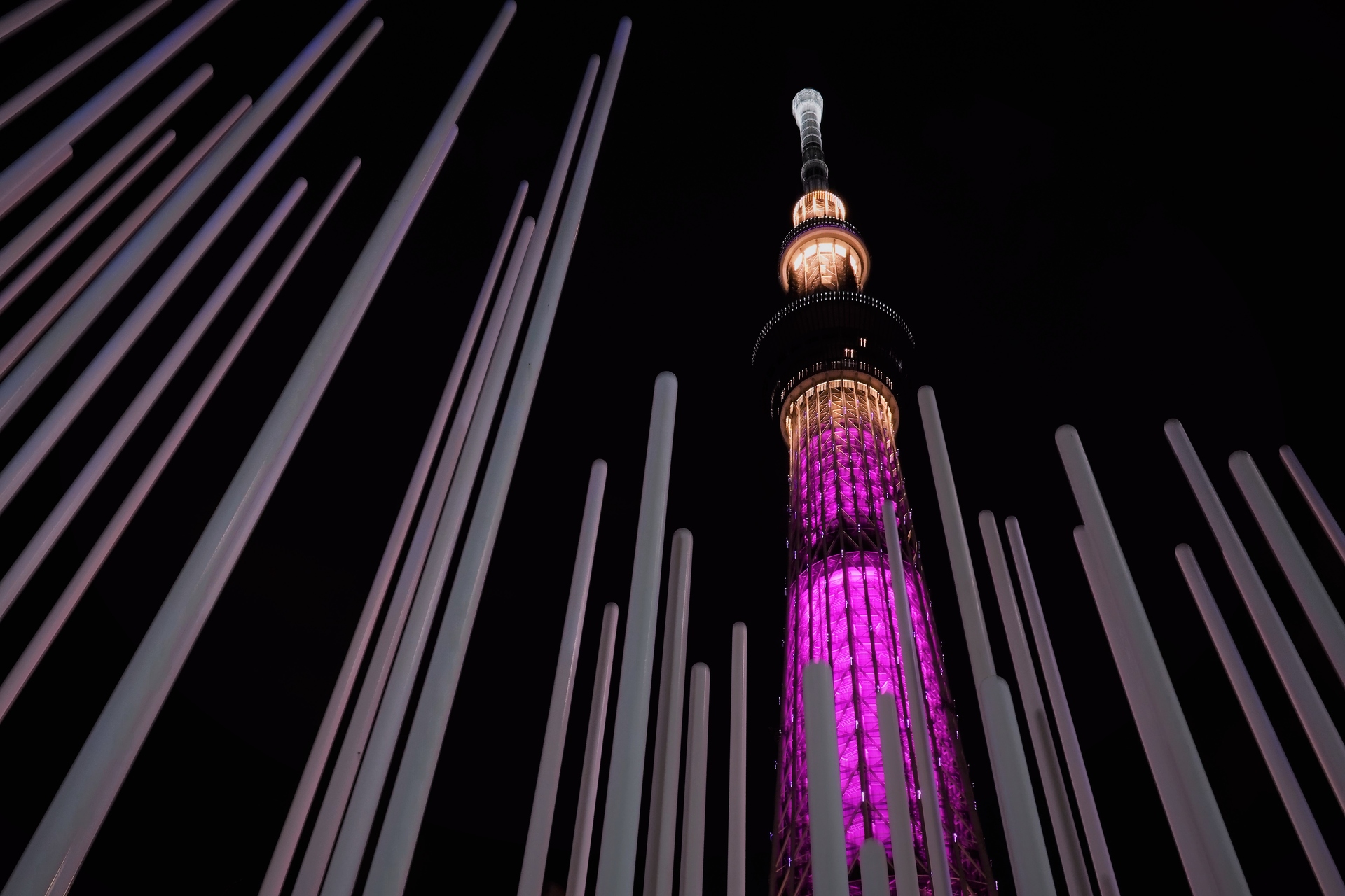 夜景 花火 イルミ スカイツリー特別色ライトアップ 壁紙19x1280 壁紙館