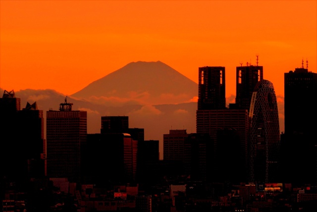 夕焼けの富士山