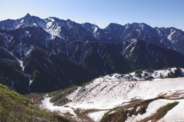 槍を見ながら下山