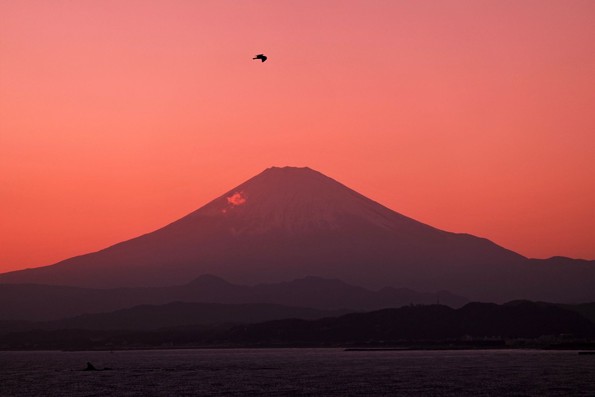 朝焼け 夕焼け 赤富士と鳶 壁紙19x1280 壁紙館