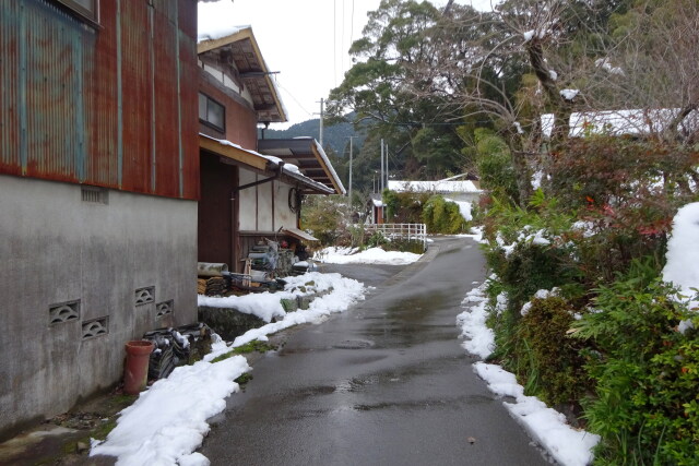 雪が残った田舎道