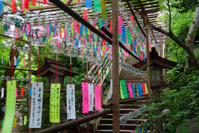 お寺参道の風鈴短冊