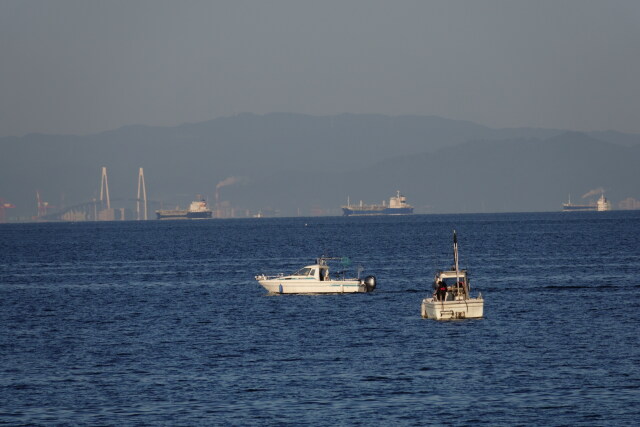 富山湾にて