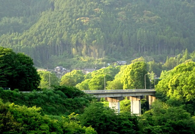 山間部の橋と山の集落