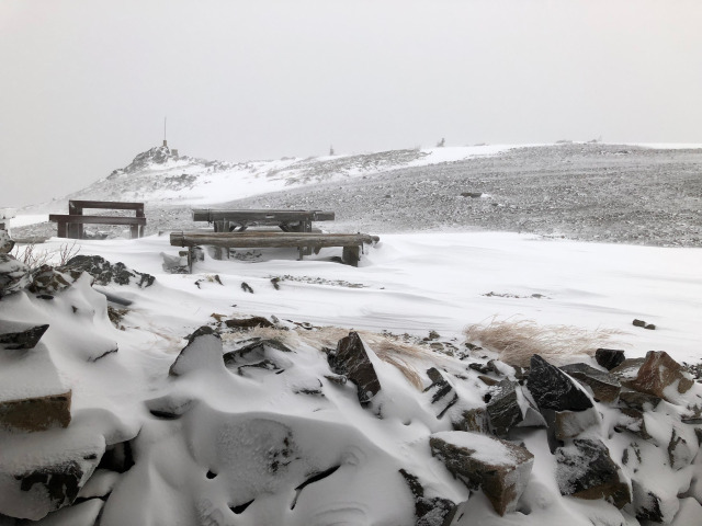 吹雪の蝶ヶ岳にて