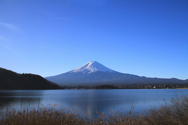 河口湖に富士山