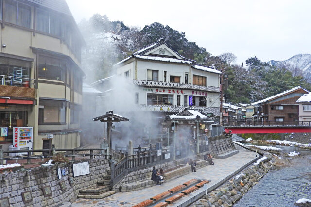 雪景色 湯村温泉 荒湯