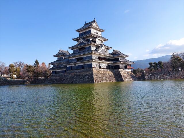 朝陽を浴びる国宝松本城