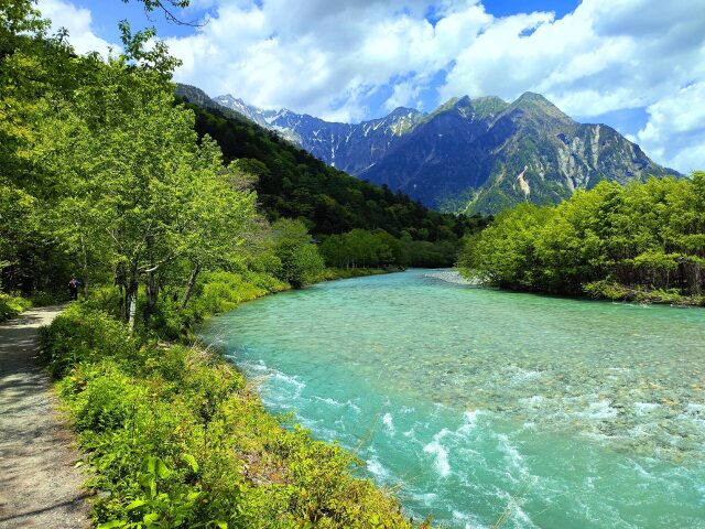 夏の増水上高地