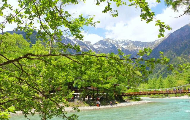 夏の増水河童橋