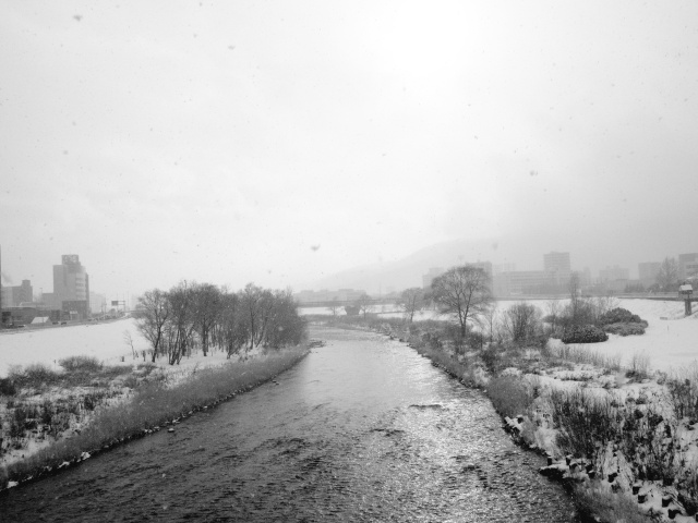 雪舞う豊平川