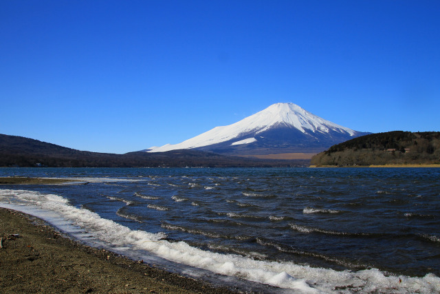 山中湖からの真っ白い富士山