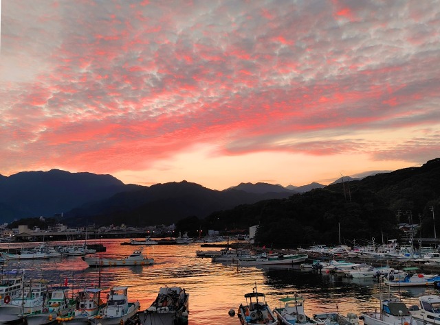 9月の漁港の夕暮れ