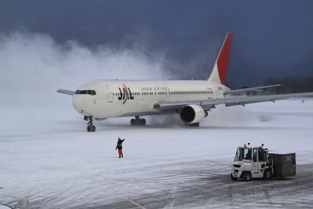 雪のJAL機