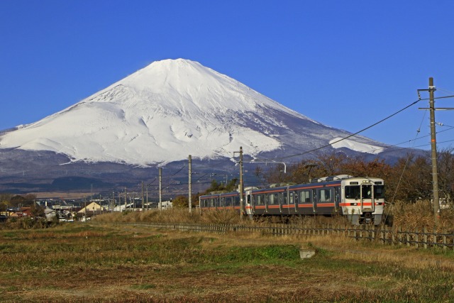 富士を背に